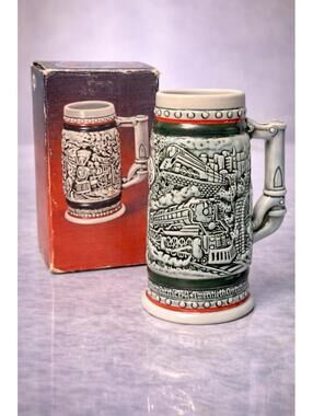 Avon 1980s Age Of The Iron Horse Miniature Stein With Box, 2x5.25”